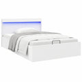 Hydraulisches Kunstleder Bett 140x200cm mit LED-Kopfteil, Weiß, Doppelbett mit Bettkasten