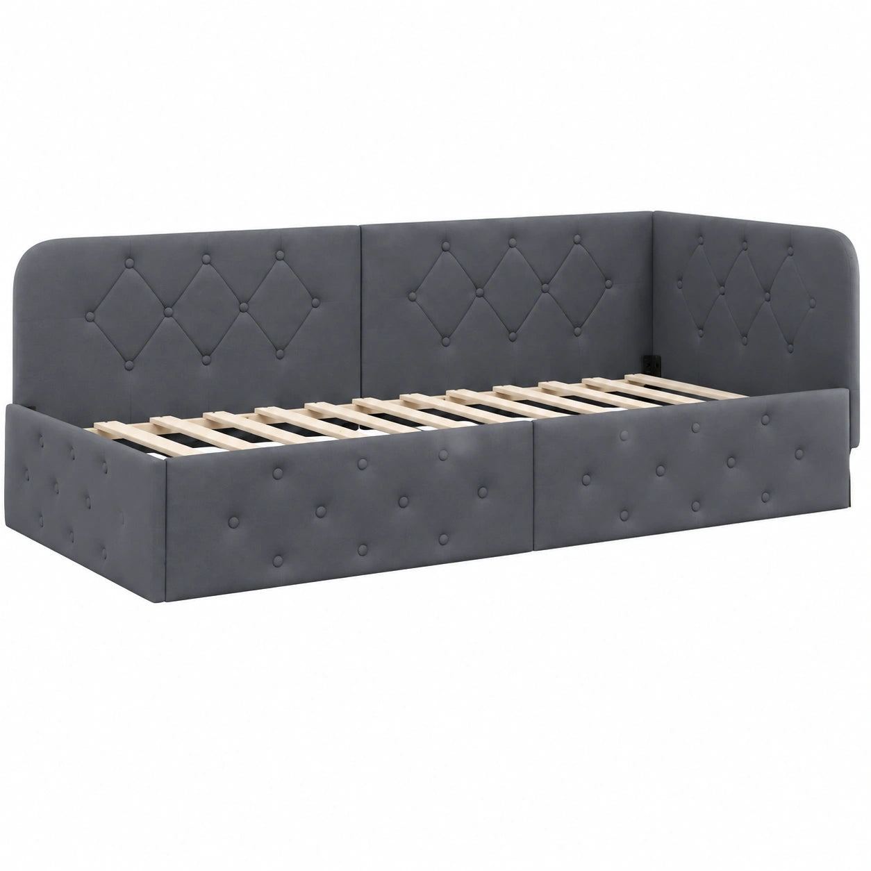 Eckbett aus Samt 100x200 cm Dunkelgrau mit Umkehrbarer Armlehne
