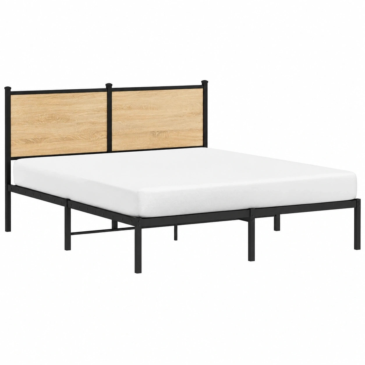 Doppelbett 137x190 cm mit Sonoma-Eiche Look, Stabiler Rahmen und Kopfteil, Inklusive Lattenrost, Schlafzimmer und Gästezimmer