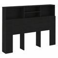 Moderne Kopfteil-Schrank in Schwarz und Eichenoptik, 140 x 19 x 103,5 cm, Holz Bettgestell