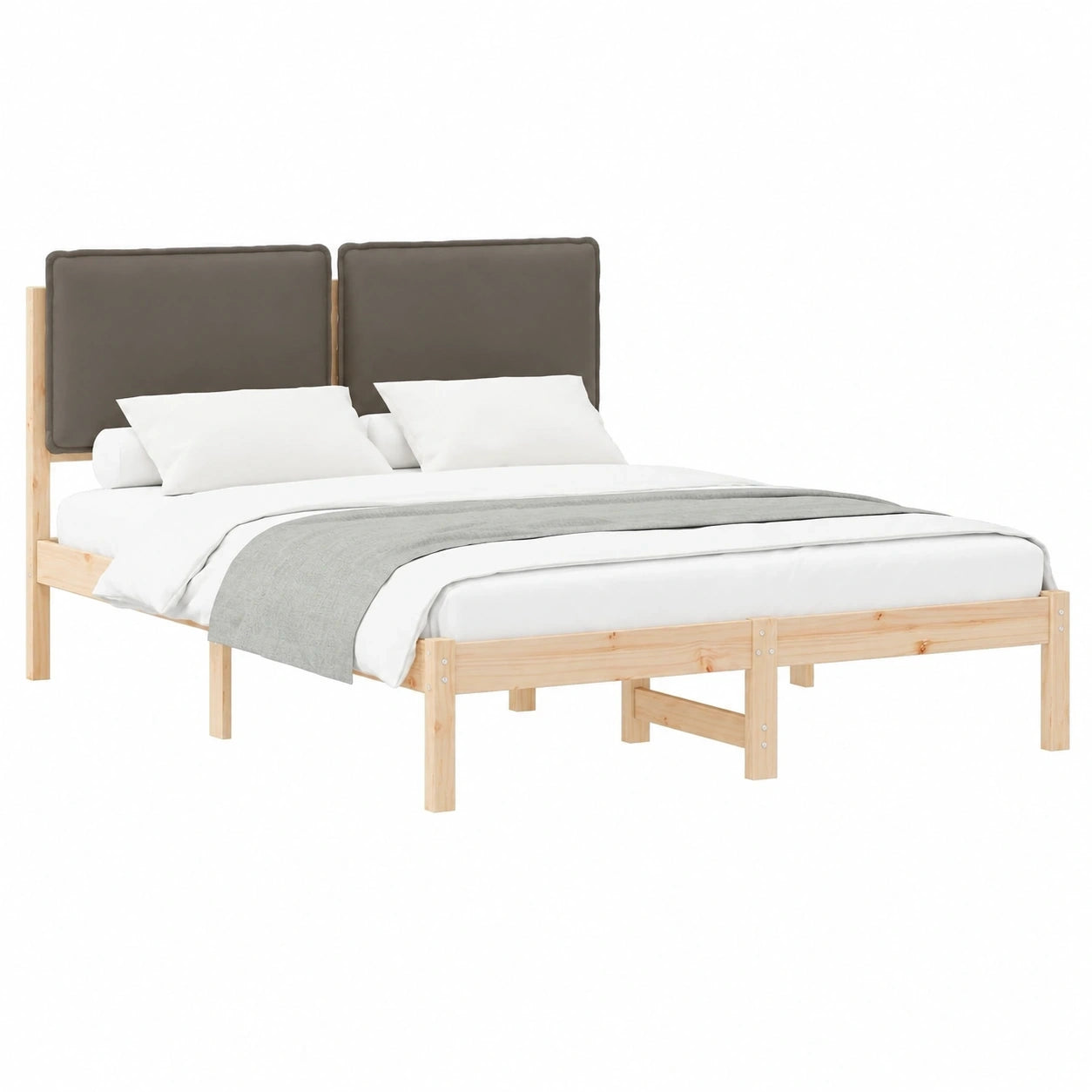 Massivholz Kiefer Bettgestell 135x190 cm mit Taupe Kopfteil