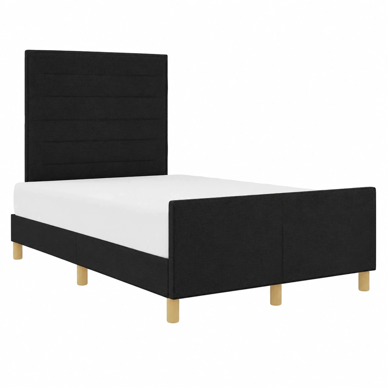 Modernes Stoffbett 140x190 cm mit Kopf- und Fußteil, Stilvolles Design für Schlafzimmer, Schwarz