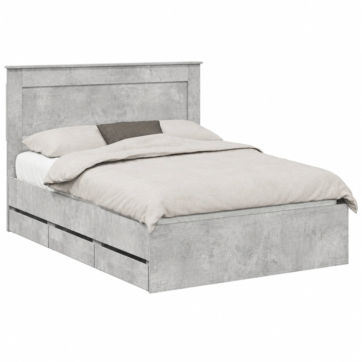 Modernes Stauraumbett 150x200 cm in Beton Grau mit Kopfteil und 6 Schubladen