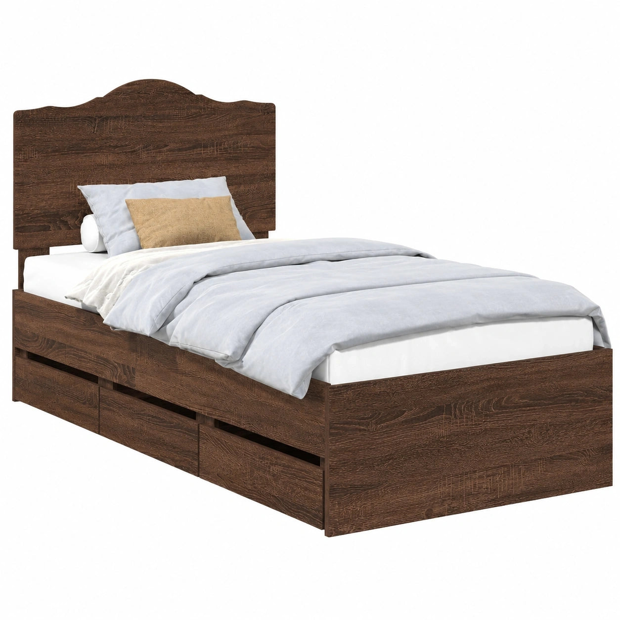 Einzelbett mit Schubladen 90x190 cm in Eiche, modernes Design, stabiler Holzrahmen, platzsparend