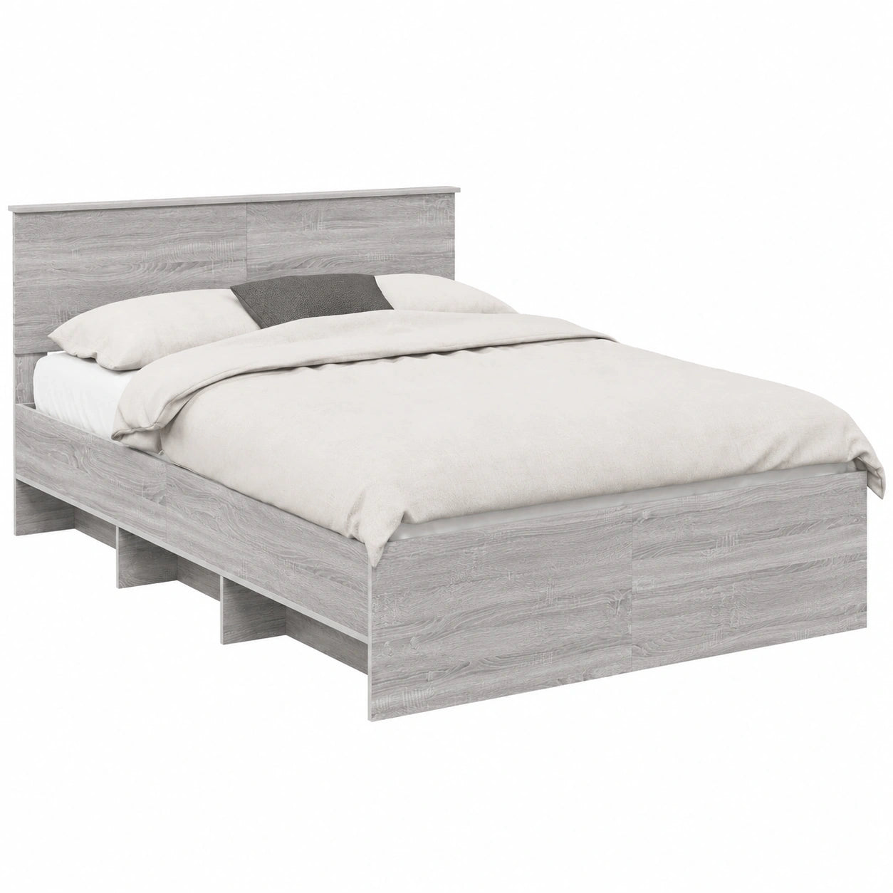 Modernes Doppelbett 140x200 cm mit Kopfteil, Robuster Holzrahmen, Minimalistisches Design, Sonoma Eiche Grau