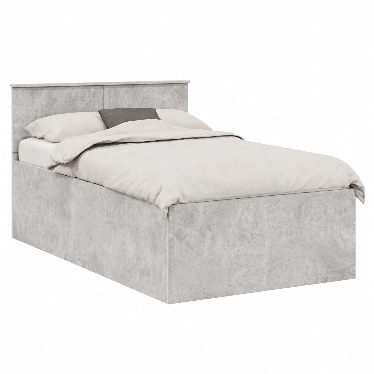 Modernes Doppelbett 135x190 cm mit Kopfteil, Holzwerkstoff in Betonoptik, Stabil und Minimalistisch