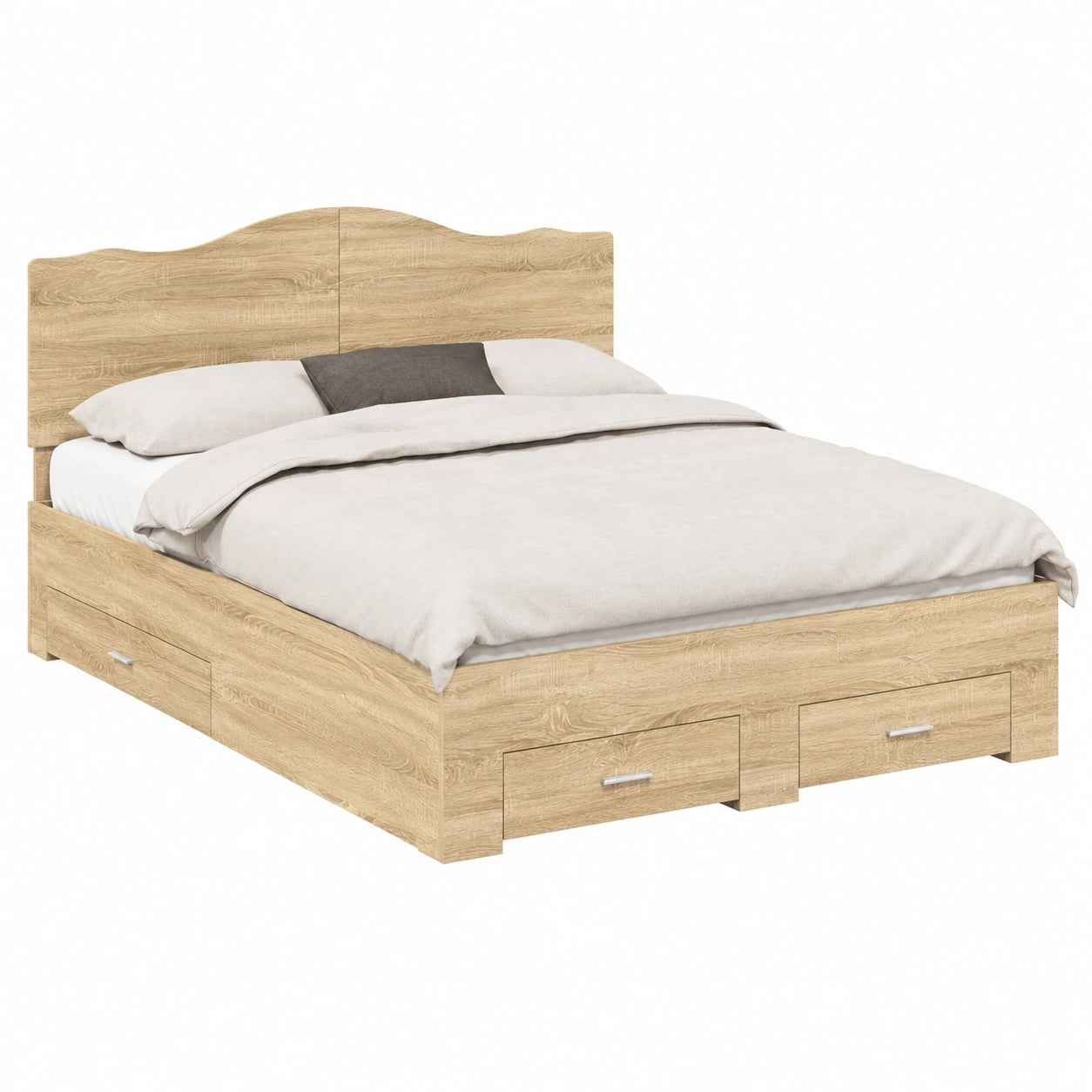 Modernes Doppelbett 140x190 cm mit Stauraum, Sonoma Eiche, Holzwerkstoff
