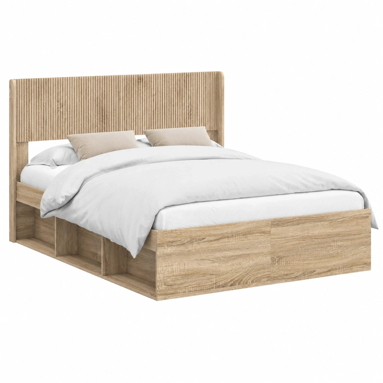 Modernes 140x200 cm Bettgestell aus Sonoma-Eiche mit Stauraum und stabilem Lattenrost