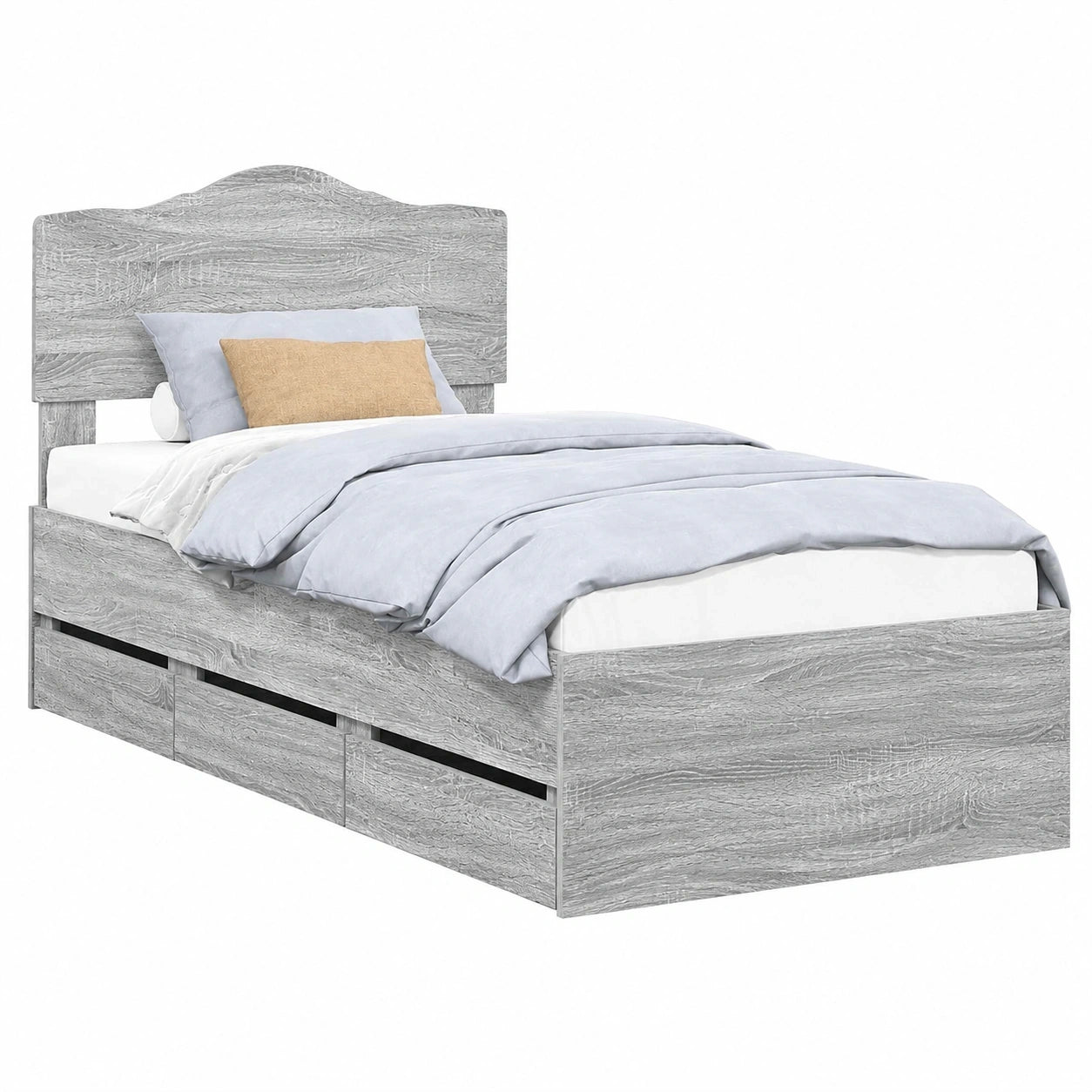 Einzelbett 90 x 190 cm mit 6 Schubladen, Holzwerkstoff, Graues Sonoma, Modernes Schlafzimmerdesign