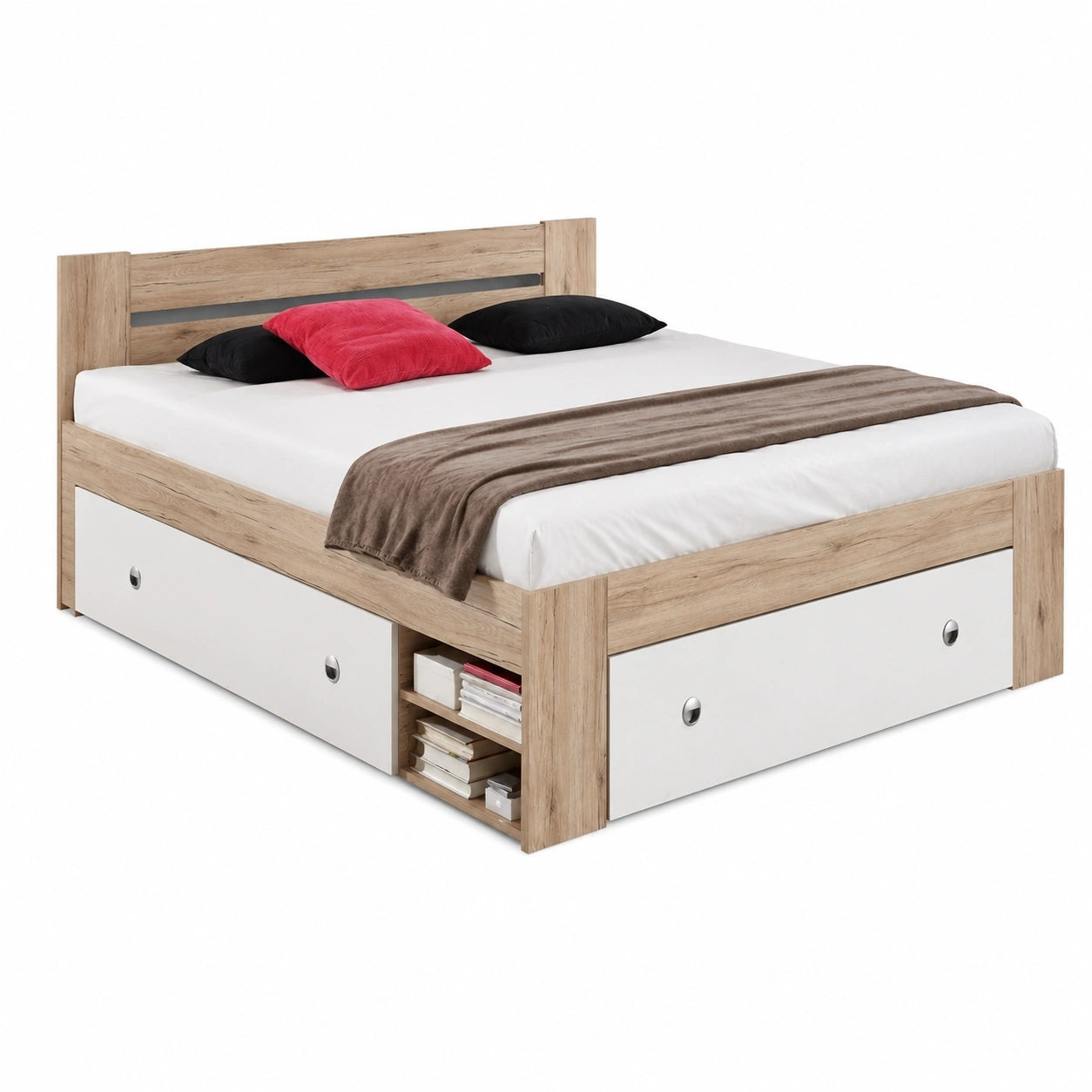 Modernes Doppelbett-Set STEFAN in Eiche San Remo mit Nachtkommoden, 140x200 cm
