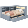 Multifunktionales Einzelbett aus Massivholz 90x200 cm mit LED, USB und Stauraum, Grau