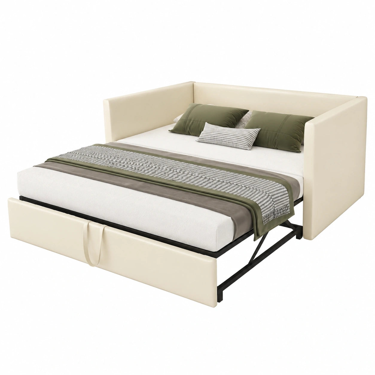 Verstellbares Schlafsofa 90/180x200 cm, Beige, mit Lattenrost und Samtbezug