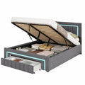 Samt-Polsterbett 140x200 cm mit LED und Stauraum, Verstellbares Kopfteil, Graues Doppelbettgestell ohne Matratze