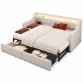 Multifunktionales Tagesbett mit Stauraum und LED-Beleuchtung, 90x200 cm, Beige