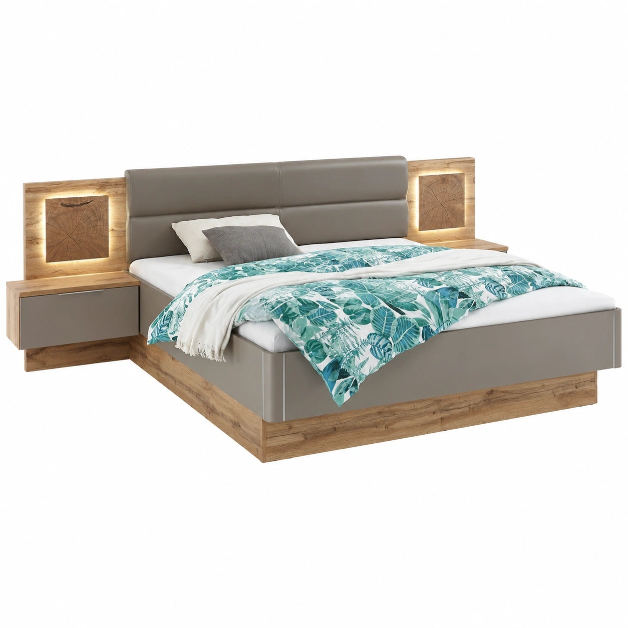 Doppelbett Constantin I aus Wildeiche mit Basaltgrau und Hirnholz-Akzenten