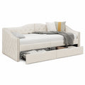 Sofabett aus Holz 90x200cm mit Schubladen, Gästebett für Schlafzimmer und Wohnzimmer, Leinen Beige