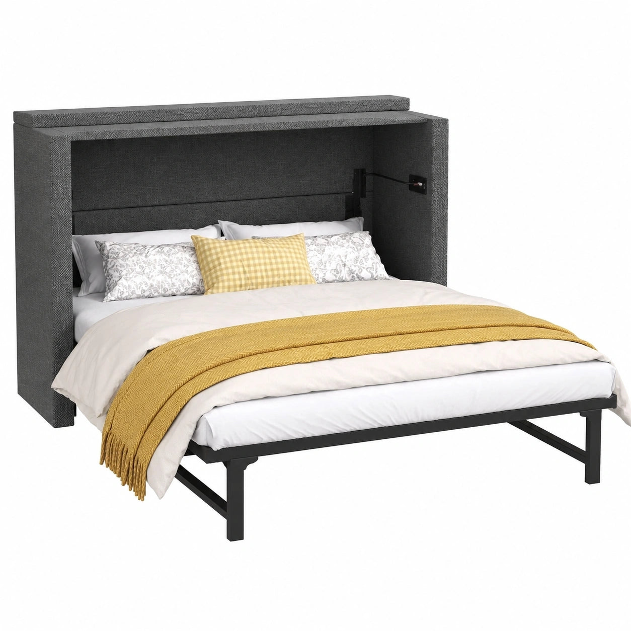 Kebnor Klappbett 140x200 cm, mit Schublade & USB-Anschluss, Grau